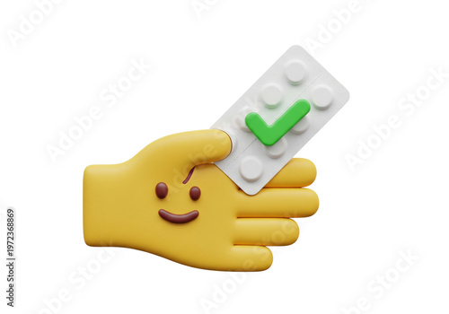 Smiling Hand Offers Prescription Medication With Approved Check Mark
