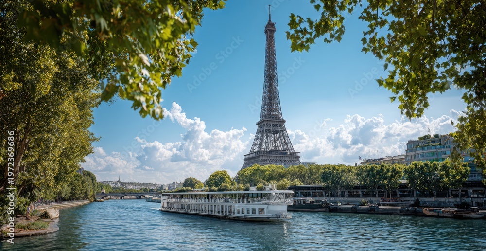 Obraz premium Eiffel Tower River Cruise Scenic View Paris France.