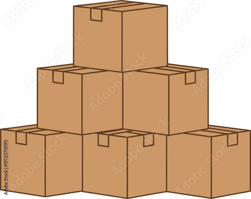 Cardboard boxes stacked in pyramid, brown shipping parcels for delivery and logistics, corrugated paper carton boxes for moving house or storage