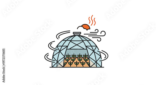 Greenhouse with glass dome roof structure.