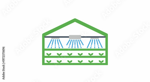 Greenhouse with irrigation system inside.
