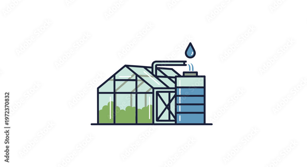 Naklejka premium Greenhouse with rainwater collection system.