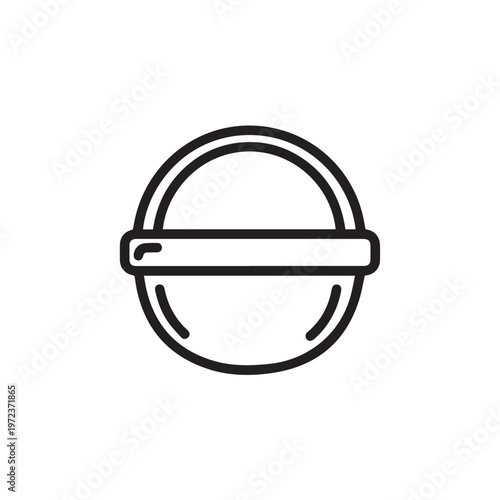 Round Powder Puff Icon with Handle and Case Simple Outline Graphic