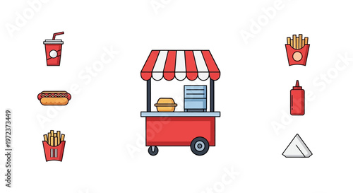 Colorful illustration of food cart.