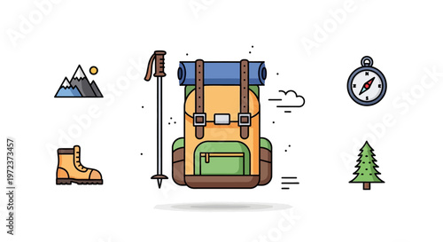 Hiking Backpack and Gear Icons.
