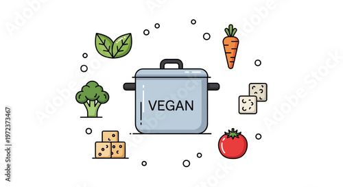 Vegan cooking pot with vegetables.