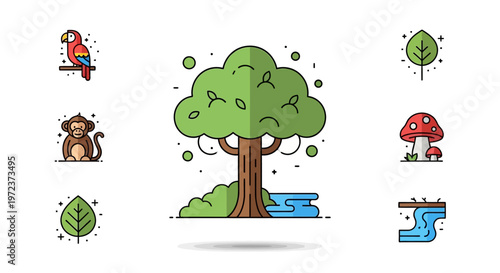 Tree with green leaves and branches.