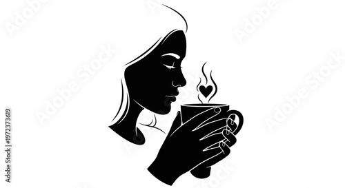 Woman enjoying a hot beverage.
