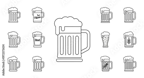 A line drawing of beer mugs.