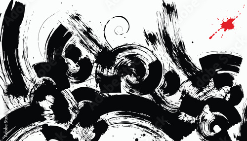 Abstract expressionist ink wash painting with bold strokes and spiraling forms