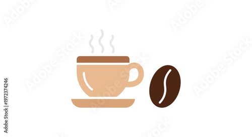 Brown coffee cup with coffee bean.