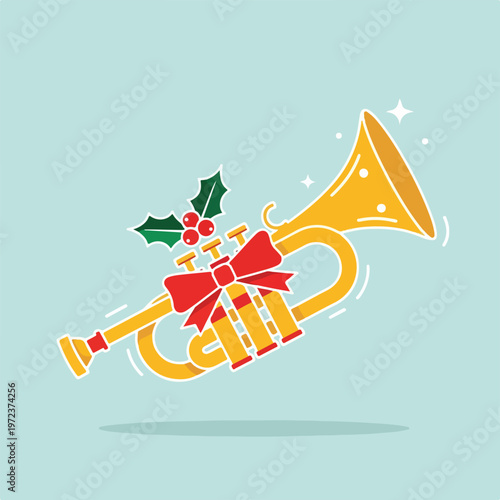 Christmas Trumpet with Red Bow Decoration.