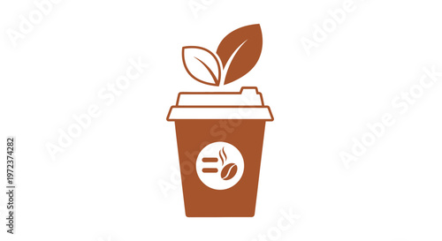 Brown coffee cup with leaf design.