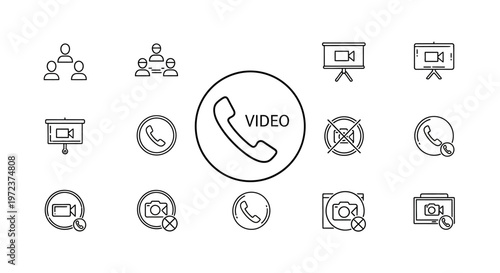 Black and white video call icons.