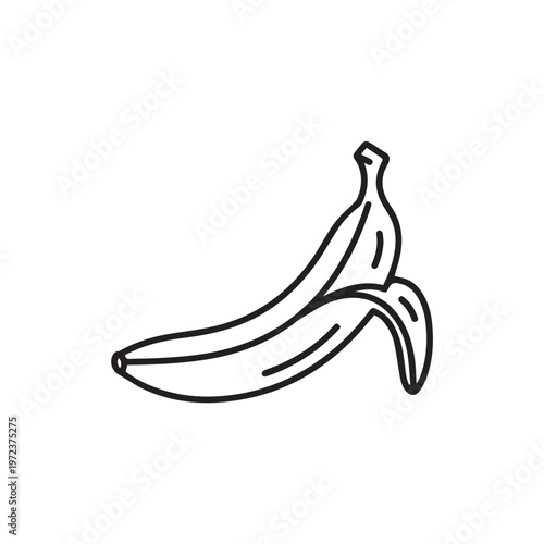 Single Banana Partially Peeled Line Art Icon Isolated on White Background