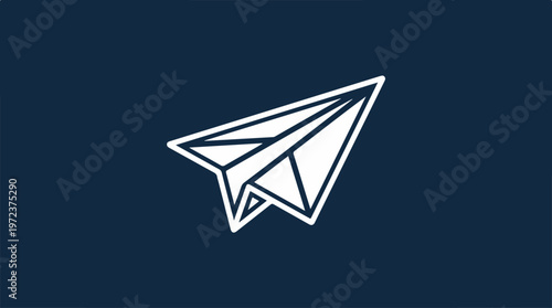 White Paper Airplane on a Dark Blue Background.