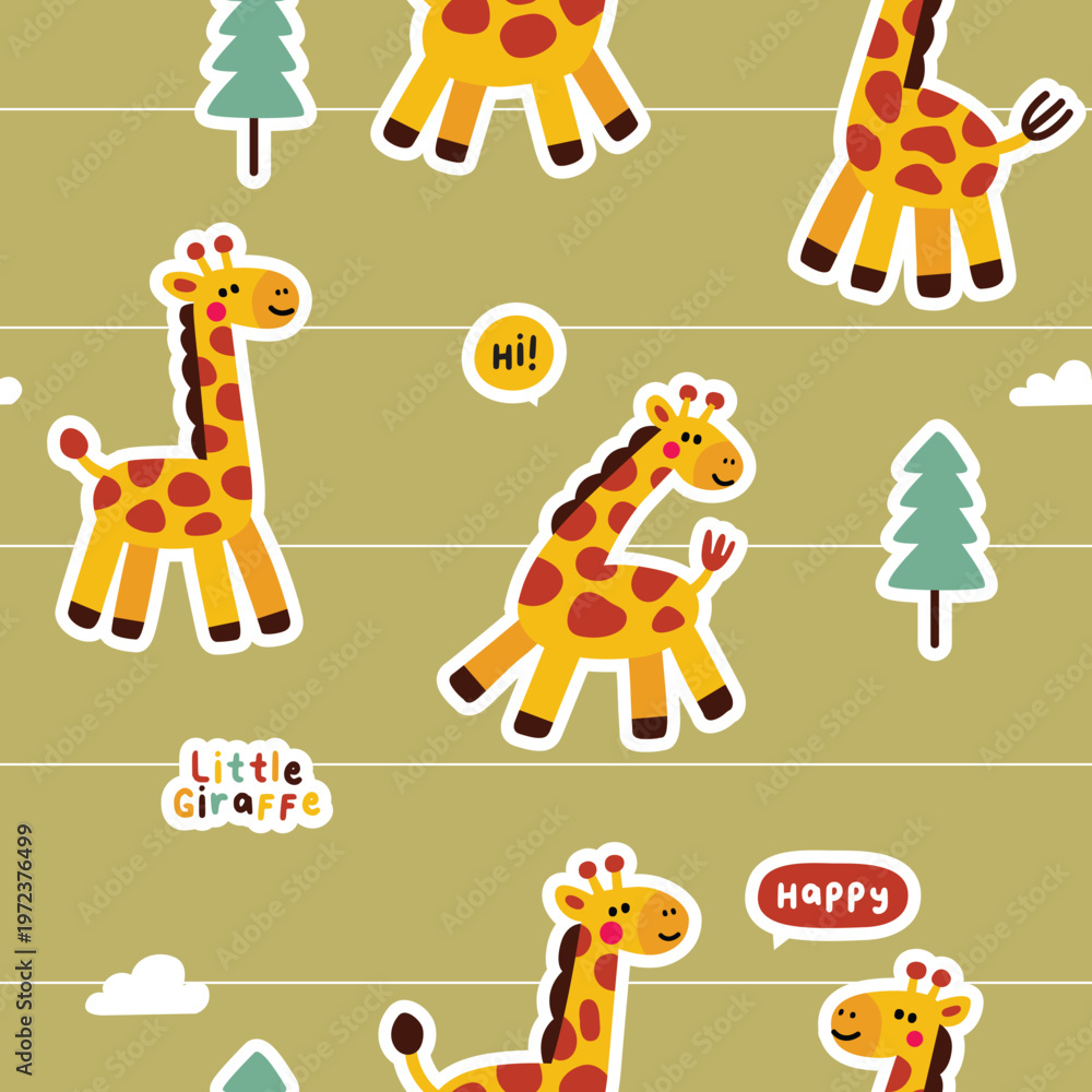 Fototapeta premium Cute Cartoon Giraffe Seamless Pattern for Kids