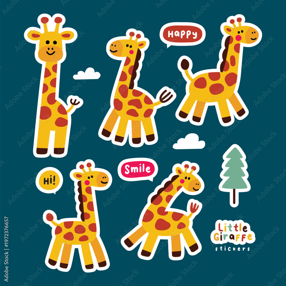 Fototapeta premium Cute Cartoon Giraffe Stickers Collection
