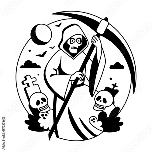 A glyph illustration of scary grim reaper