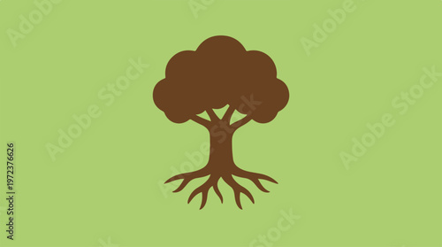 Simple tree illustration on a green background, representing nature and growth.