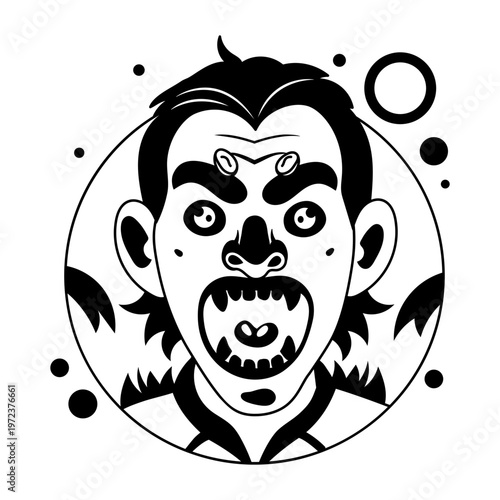 A glyph illustration of horror man with vampire teeth