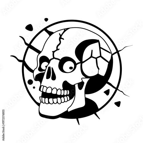A glyph illustration of spooky cracked skull