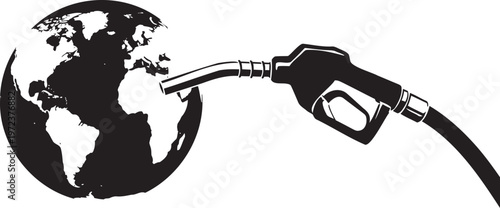 Gas pump nozzle fueling earth planet vector illustration isolated on transparent background. global energy crisis.