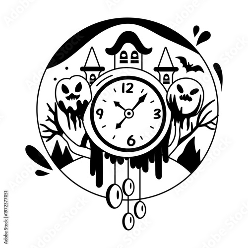 A glyph illustration of a scary clock