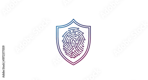 Fingerprint on shield security icon.