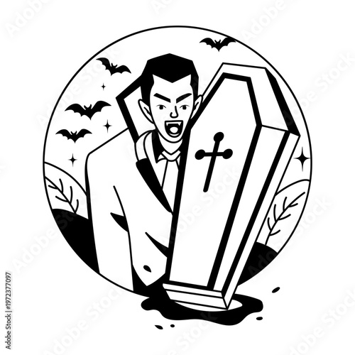 A glyph illustration of vampire casket