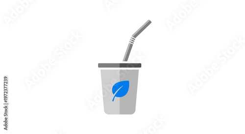 Gray disposable cup with straw.