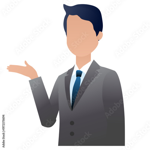 スーツ姿の男性と女性の半身で案内している