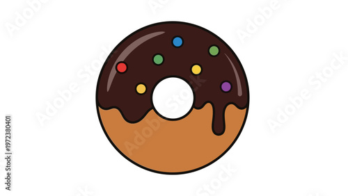 Chocolate Donut with Colorful Sprinkles Isolated.