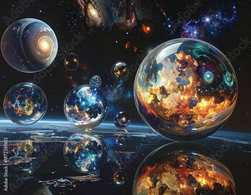 宇宙の中に浮かぶガラス玉