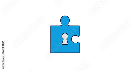 Blue puzzle piece with keyhole.
