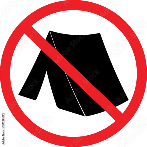 no camping sign with tent silhouette in red prohibition circle for park and outdoor area restriction