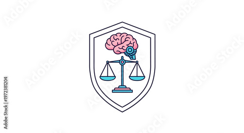 Brain on scales of justice symbol.