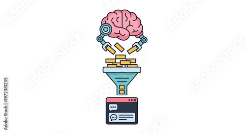 Brain with gears and funnel.