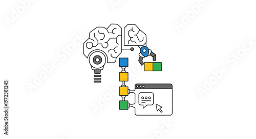 Brain with lightbulb and flowchart.