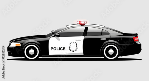 Vector illustration of a modern black and white police patrol car.