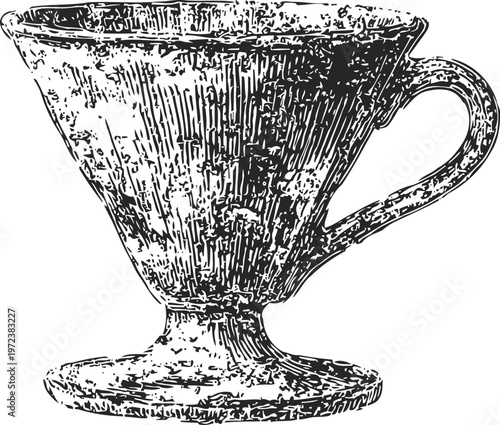 Vintage coffee dripper illustration manual pour over brewing device with handle and base for drip coffee making