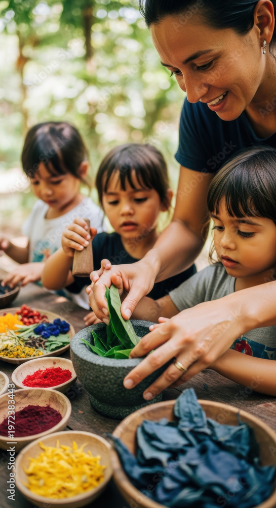 Fototapeta premium Hands-On Natural Dye Making Activity with Children Outdoors
