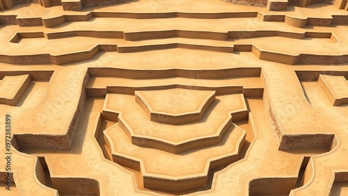 trapezoid. Symmetrical terraced gardens with trapezoid shapes in a sand-colored palette. real-estate listings.
