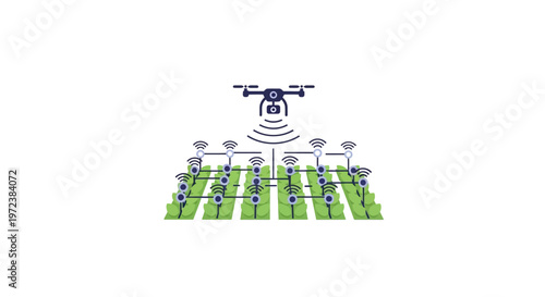 Drone Flying Over Green Crops Field.