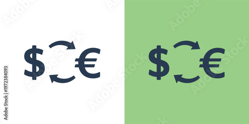 Digital graphic icon depicting the cyclical exchange and conversion between the US dollar and European euro, symbolizing global financial transactions and market dynamics