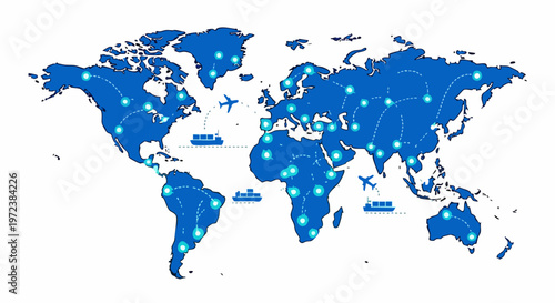 Global logistics world map showing international shipping routes