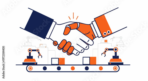 Human and robot hands shaking in professional agreement