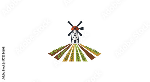 Windmill Farm Landscape Rural Scene.
