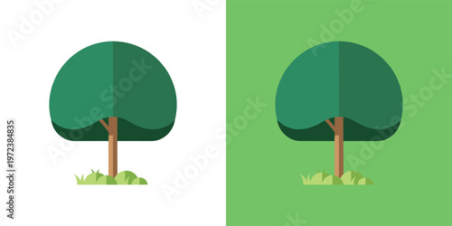Minimalist flat design illustration of a vibrant green tree, an ideal graphic element for environmental projects, nature conservation themes, and educational resources