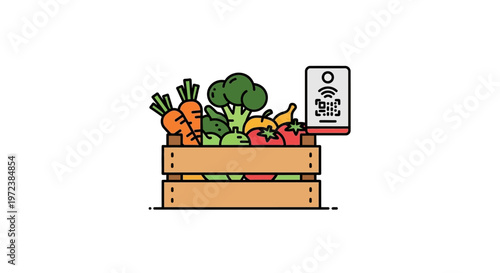 Fresh produce in a wooden crate.